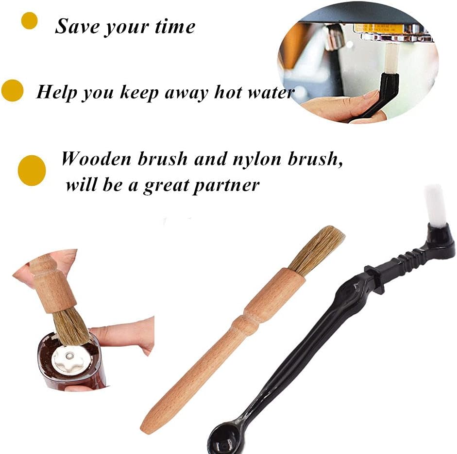 5 Pieces Coffee Brush Set Professional Espresso Brush Kit Include Wooden Coffee Grinder Machine Cleaning Brush and Nylon Espresso Brush for Coffee Machine Group Head (5) - Image 2