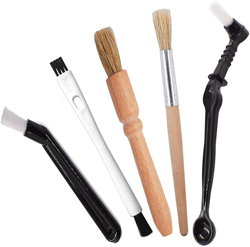 5 Pieces Coffee Brush Set Professional Espresso Brush Kit Include Wooden Coffee Grinder Machine Cleaning Brush and Nylon Espresso Brush for Coffee Machine Group Head (5)