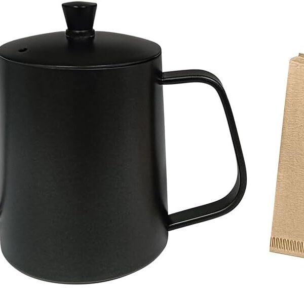 Gooseneck Kettle 20oz 600ML 304 Stainless Steel Coffee & Tea Kettle, Narrow Long Spout, Easy-Clean Design with 40 Filters, Perfect for Pour Over Coffee, Home Brewing, Camping & Tea Lovers