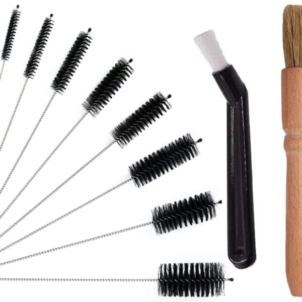 Coffee Brush Set, 13 Pieces Natural Wood & Nylon, Includes Wooden, Plastic, Straw, & Gap Brushes for Espresso Machine Cleaning