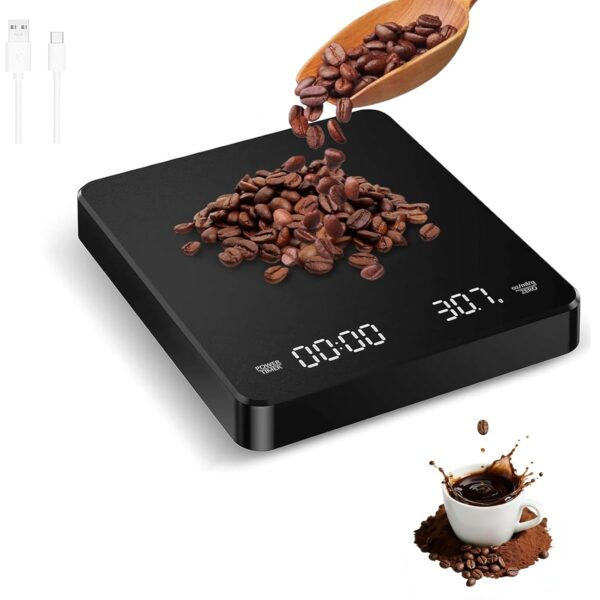 Mini Coffee Scale with Timer, 2kg/0.1g Precise Scale for Espresso and Pour-Over Coffee, USB-C Rechargeable Espresso Scale, Portable Digital Kitchen Scale with Auto Timer