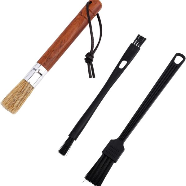 3pcs Coffee Grinder Cleaning Brush Set, Espresso Machine Brush Cleaner Tool with Wooden Handle & Soft Bristles Professional Cleaning Brushes Kit for Coffee Burr Washing Scrub Barista Accessories