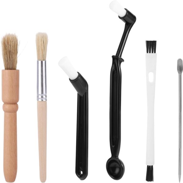 6pcs Coffee Brush Set, Wooden Boar Natural Bristles Grinder Brush & Nylon Espresso Machine Cleaning Brushes for Group Head Portafilter Steam Wand and Coffee Maker Cleaning