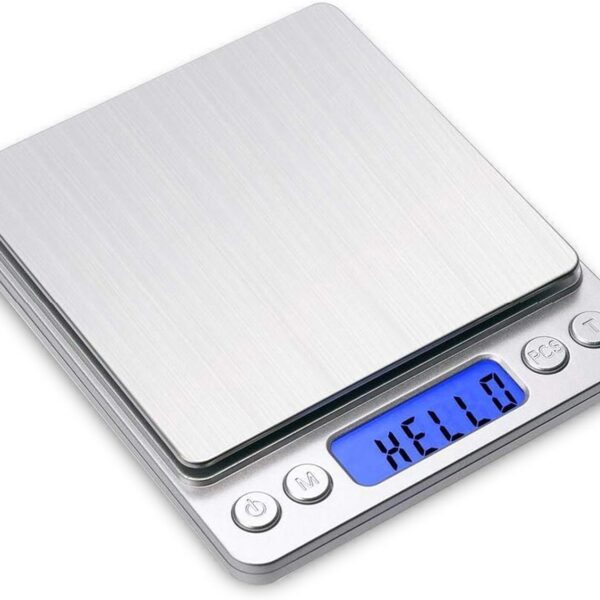 Digital Gram Scale 500g 0.01g Food Scale High Precision Kitchen Scale Multifunctional Stainless Steel Pocket Scale with Back-Lit LCD Display Tare PCS Features Silver
