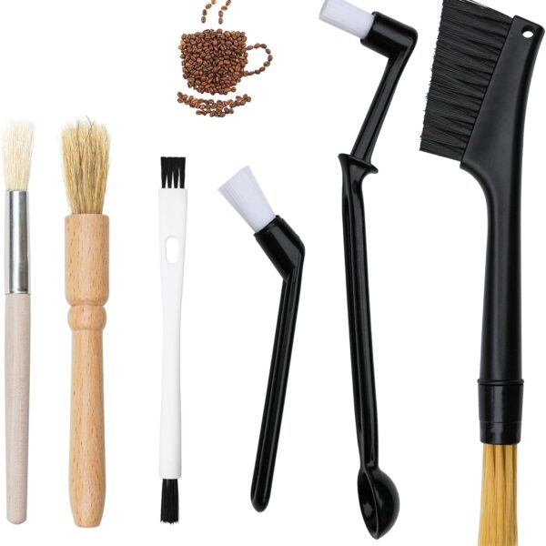 6-piece coffee grinding brush set, coffee grinding natural bristle brush and nylon espresso brush, coffee machine dust removal cleaning brush