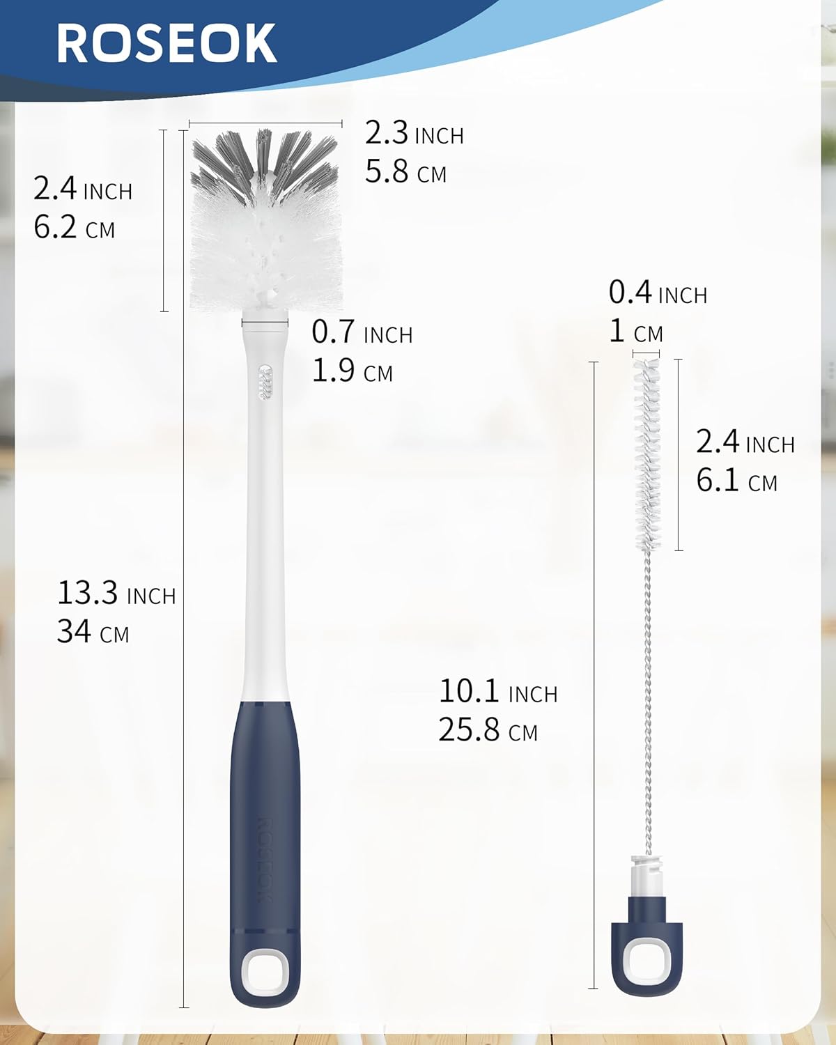 2 in 1 Long Handle Bottle Brush with Straw Brush for Cleaning Glass, Sports Bottle, Coffee Mug,Navy Blue,1 Pack - Image 2